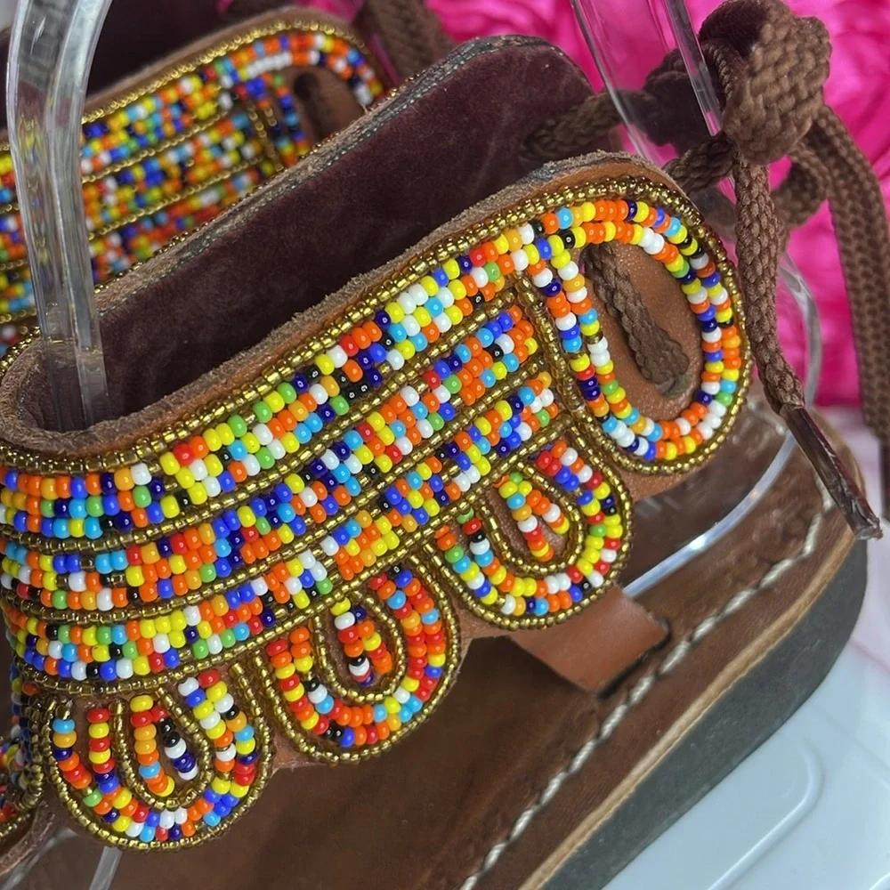 (T)Handmade Beaded Sandals, Size 35/5 - Picture 4 of 11